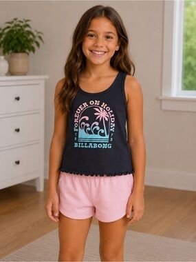 Billabong • NWT Black Tank with Pink and Teal Graphic
